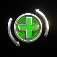 Rotating 3D Green Plus Health Symbol with Arrows on Transparent Background video