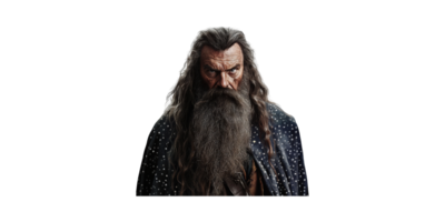 Elderly Wizard With Long Beard And Starry Cloak. Mystical And Enigmatic Character Portrait Isolated On Transparent Background png
