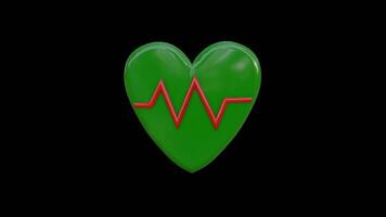 3D Green Heart Rotating and Bouncing on Transparent Background video
