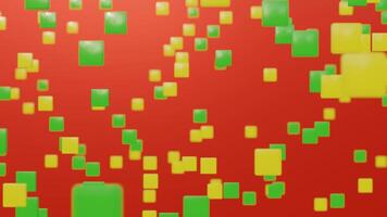 3D Green and Yellow Cubes Floating on Red Gradient Background video