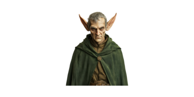 Elderly Elf Character In Green Cloak. Fantasy And Mythical Creature Portrait Isolated On Transparent Background png