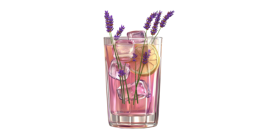 Refreshing Lavender Lemonade With Ice And Lemon Slices. Aromatic Herbal Beverage For Relaxation Isolated On Transparent Background png