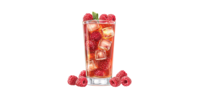 Raspberry Iced Tea With Fresh Berries And Ice Cubes. Refreshing Summer Beverage Concept Isolated On Transparent Background png