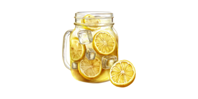 Refreshing Lemonade In Mason Jar With Ice Cubes. Summer Beverage And Hydration Concept Isolated On Transparent Background png
