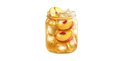 Peach Iced Tea In Mason Jar With Ice Cubes. Refreshing Summer Beverage Concept Isolated On Transparent Background png