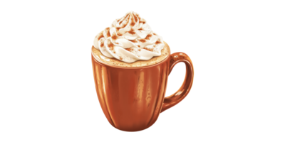 Creamy Pumpkin Spice Latte In Orange Mug. Autumn Beverage With Whipped Cream And Cinnamon Isolated On Transparent Background png