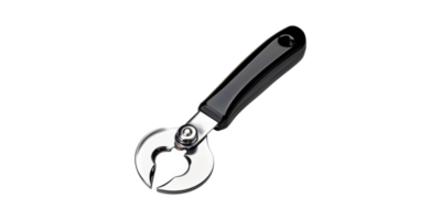 Stainless Steel Can Opener With Black Handle. Essential Kitchen Tool For Easy Can Opening Isolated On Transparent Background png