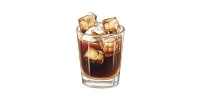 Glass Of Iced Coffee With Ice Cubes. Refreshing Beverage For Summer And Caffeine Boost Isolated On Transparent Background png