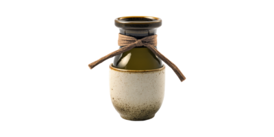 Ceramic And Glass Bottle With Twine. Rustic Decorative Container For Home Or Kitchen Use Isolated On Transparent Background png