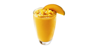 Mango Smoothie In Tall Glass With Fresh Mango Garnish. Refreshing Tropical Beverage Isolated On Transparent Background png