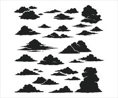 A collection of various cloud shapes on a white backdrop. Silhouettes of clouds vector