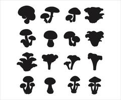 Graphic representations of assorted edible mushroom silhouettes. vector