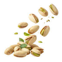 Pistachios falling and scattered transparency background, showcasing their natural color and texture, evoking sense of freshness and healthiness png