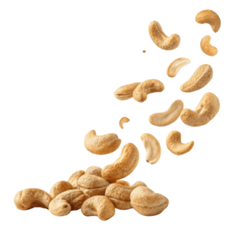 Cashews falling from above, creating dynamic and appetizing scene. These nuts are perfect for snacking or adding to dishes png