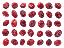 Dried cranberries arranged in grid pattern, showcasing their rich red color and wrinkled texture, evoke sense of healthy snacking png