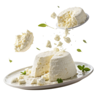 Creamy cheese is beautifully displayed on plate with fresh herbs, showcasing its texture and inviting flavor png