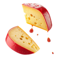 heerlijk kaas met levendig rood korst vitrines haar romig structuur en gaten, perfect voor snacken of toevoegen naar gerechten png