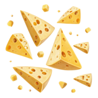 Delicious cheese pieces in various shapes and sizes create delightful visual feast that showcases their unique textures and colors png