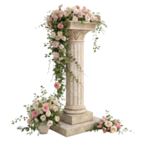 beautiful pillar adorned with lush flowers creates romantic atmosphere perfect for any event. elegant design enhances charm of setting png
