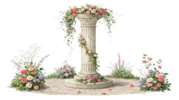 beautiful pillar adorned with vibrant flowers creates stunning focal point in serene garden setting, perfect for celebrations png