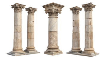 Ancient pillars showcase intricate designs and classic architecture, standing tall as symbols of strength and beauty in historical structures png