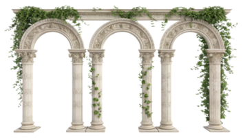 beautiful architectural pillar structure featuring four elegant arches adorned with lush green vines, creating serene and inviting atmosphere png