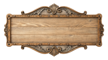 Elegant wooden sign with ornate frame and decorative elements, perfect for vintage decor or signage png
