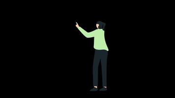 2d animation women character person standing while explaining. Alpha channel or transparent background video