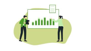 2d animation teamwork in data analysis. infographic business concept.Alpha channel or transparent background video
