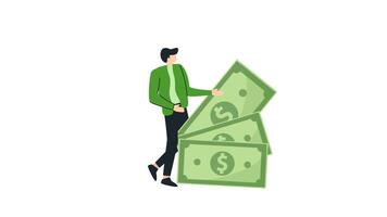 2d animation Characters enjoying financial freedom and independence. Successfully and free of debts people planning budget. with alpha channel or transparent background video