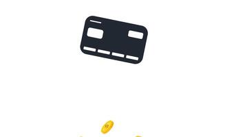 2d animation concept cash withdrawal with atm card and coins falling. Transparent background or alpha channel. video