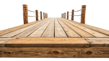 wooden dock extending into distance, surrounded by ropes and posts, creating serene atmosphere png