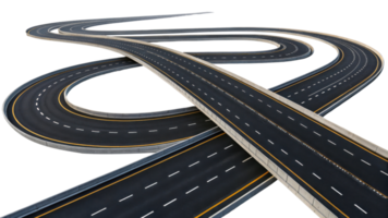 Aerial view of winding highway with multiple curves and lanes, showcasing modern road design and infrastructure png