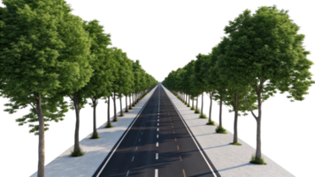 scenic view of straight road lined with lush green trees, creating serene and inviting atmosphere png