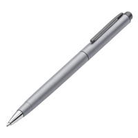 sleek silver pen with smooth finish and clip for easy attachment, perfect for writing and note taking png