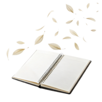 open notebook with blank pages surrounded by falling leaves, creating serene and creative atmosphere png