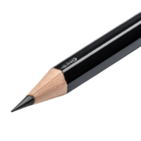 close up of black pencil with sharpened tip, showcasing its sleek design and wooden texture, perfect for drawing and writing png