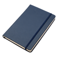 blue leather notebook with elastic band, perfect for writing notes and ideas. It has sleek design and is ideal for students and professionals png