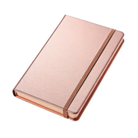 stylish rose gold notebook with sleek cover and elastic band, perfect for journaling or note taking png