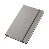 sleek gray notebook with soft cover and elastic band, perfect for writing and note taking. Ideal for students and professionals alike png