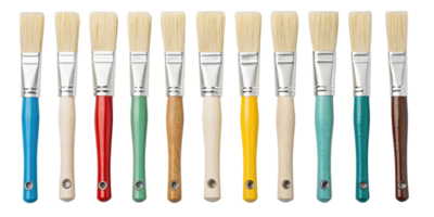 collection of paintbrushes in various colors, showcasing their unique styles and bristle types, perfect for artists and DIY enthusiasts png