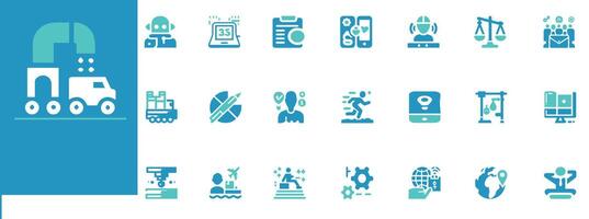 Editable manufacturing process set with factory, workflow, and production icons ideal for digital, print, and industrial use vector