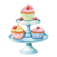 Cupcakes on a cake stand on transparent background. png
