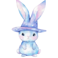 Bunny in a wizard hat on transparent background. png