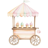Ice cream cart display on transparent background. png