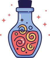 Colorful potion bottle with swirling patterns in flat art vector