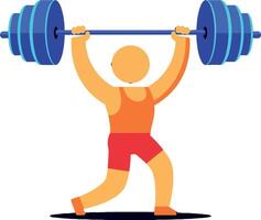 Strong person lifting a barbell in a dynamic pose, colorful flat design art vector