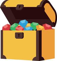 Treasure chest overflowing with colorful gems in flat art style vector