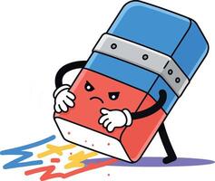 Cartoon-style eraser character with expressive face and vibrant colors in playful art vector