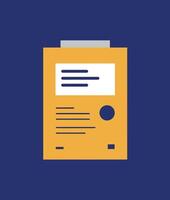 Yellow document folder with text and circular icon on blue background in flat art vector